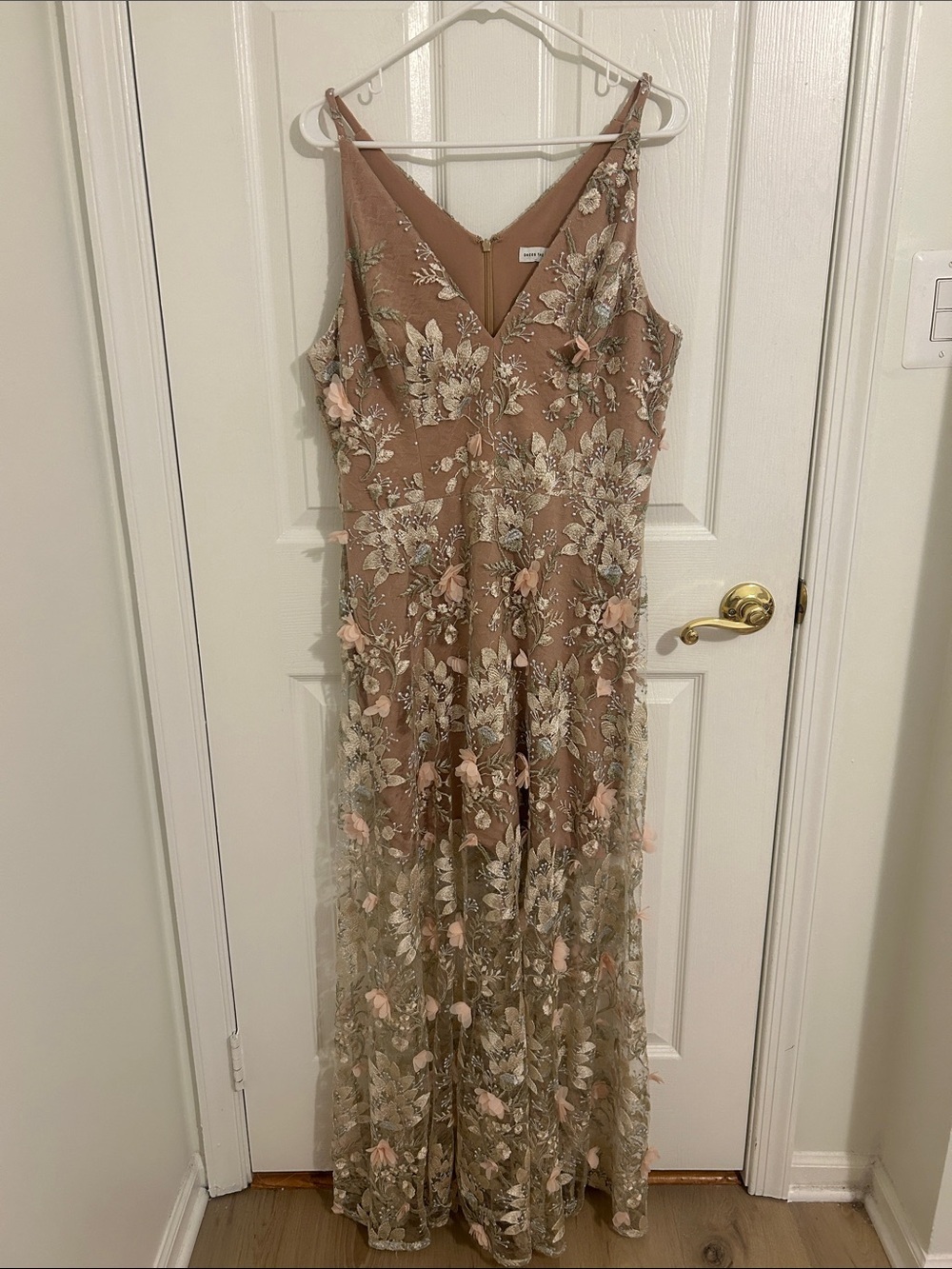 Dress The Population Sidney 3D Floral Appliqué Maxi Gown Pink Rose New Size XXL - Picture 7 of 16